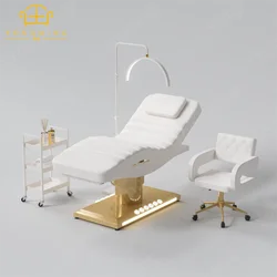 Modern Beauty Salon Eyelash Bed Gold Stainless Steel Base Facial Massage Bed