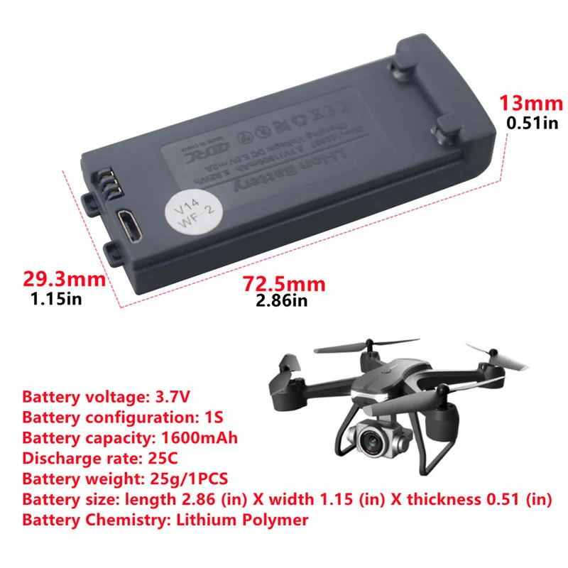 Batería Lipo 1S para fotografía aérea, 3,7 V, 1600mah, 25C, 4D-V14, accesorios para cuadricóptero RC, piezas de Dron, batería recargable de 3,7 V