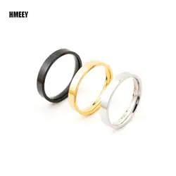 HMEEY 4mm Simple Smooth Women Rings Black Stainless Steel Men Rings Birthday Gifts