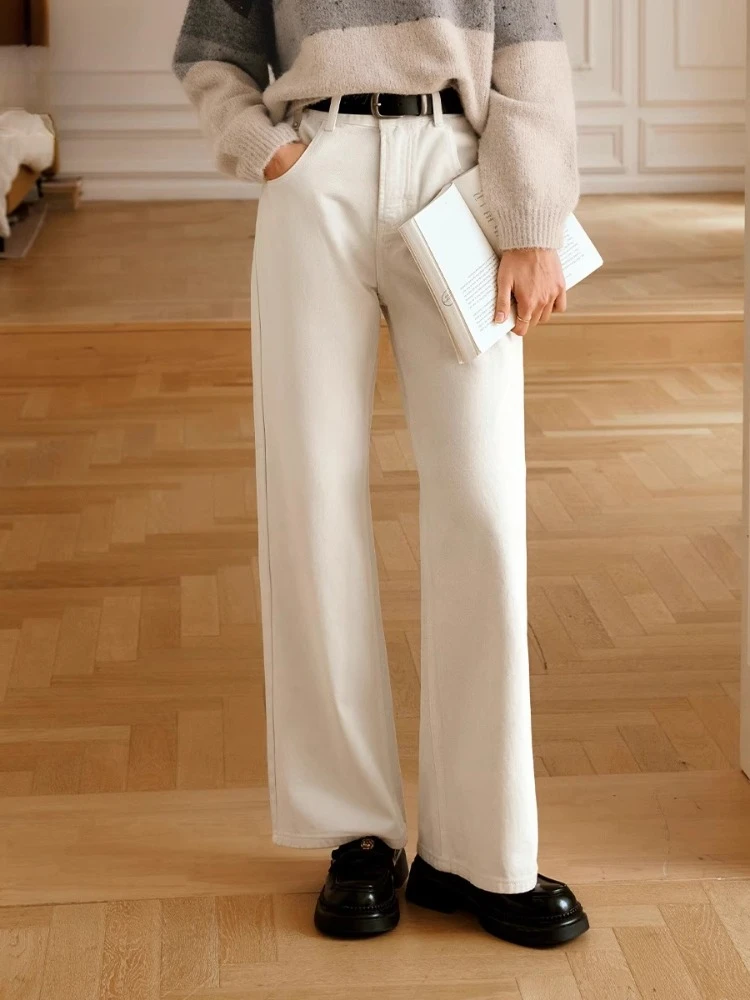 

OLrain Women's White Jeans 2025 Autumn Winter Solid Wide Leg Jeans Casual Fashion Straight Pants Pockets Office Lady O56DA93852