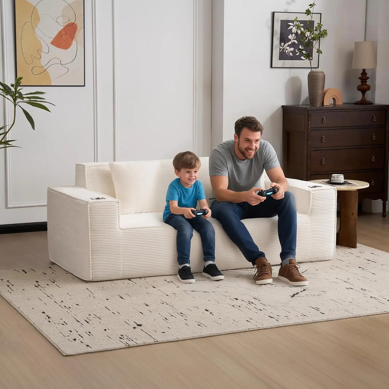 Sofá loveseat em nuvem de 75 '', sofá desossado com suporte para copos, sem necessidade de montagem, confortável, assento profundo, sofá de veludo