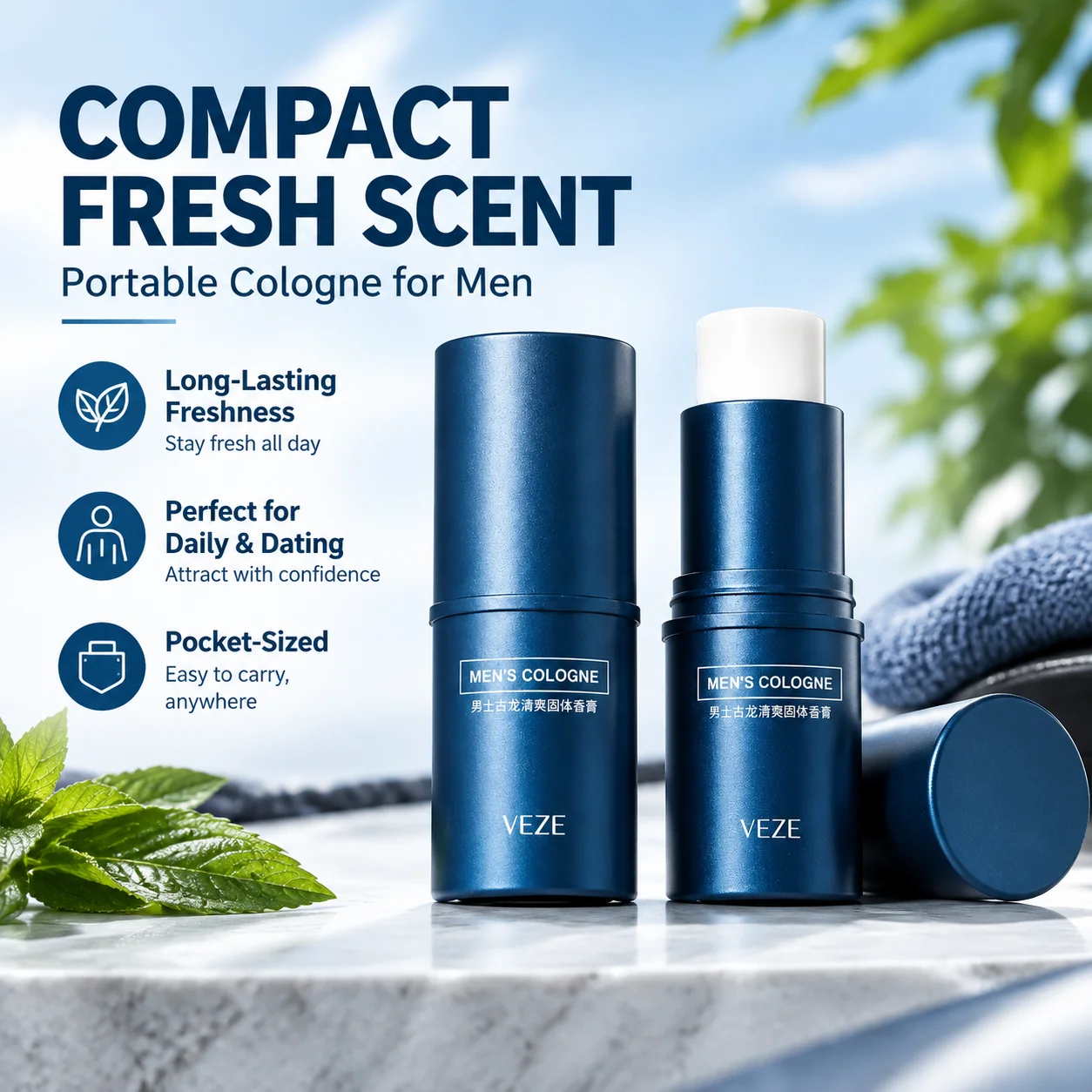 Compact Men's Solid Cologne Balm Wax Portable Pocket Perfume for Daily Dating Whole Body Fresh Fragrance