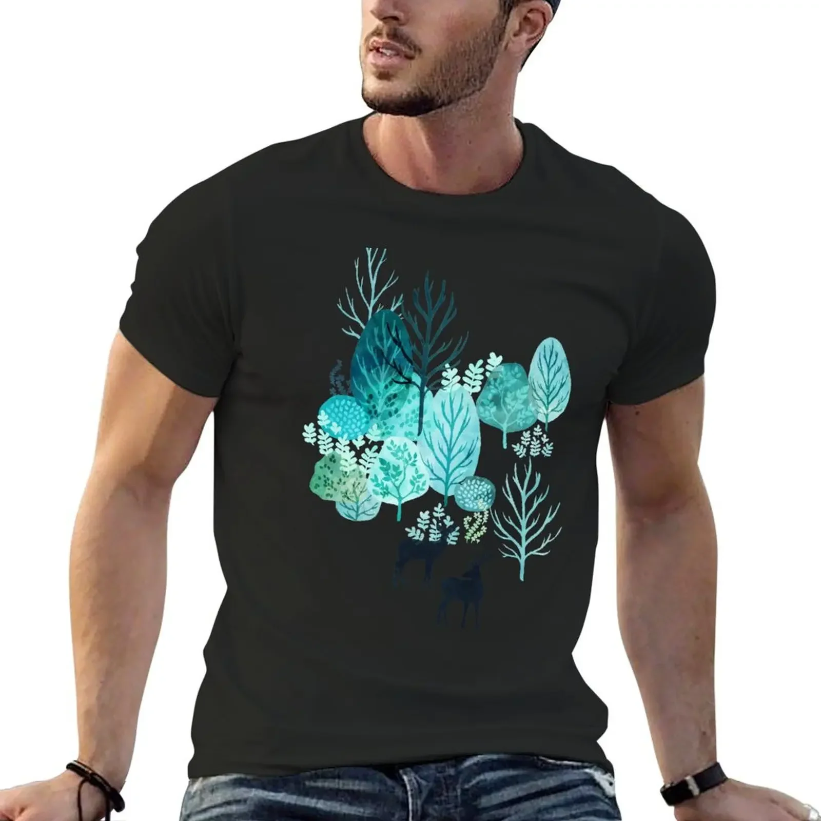 

Emerald forest deer on white T-Shirt blanks plus size tops sweat shirts, men