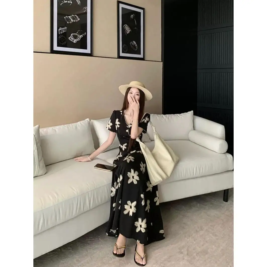 Stampa floreale Maxi Dr Estate da donna Nuovo ingombro in vita Dimagrante Vacanza Sle Sensazione di fascia alta Dr Or Sve V-...