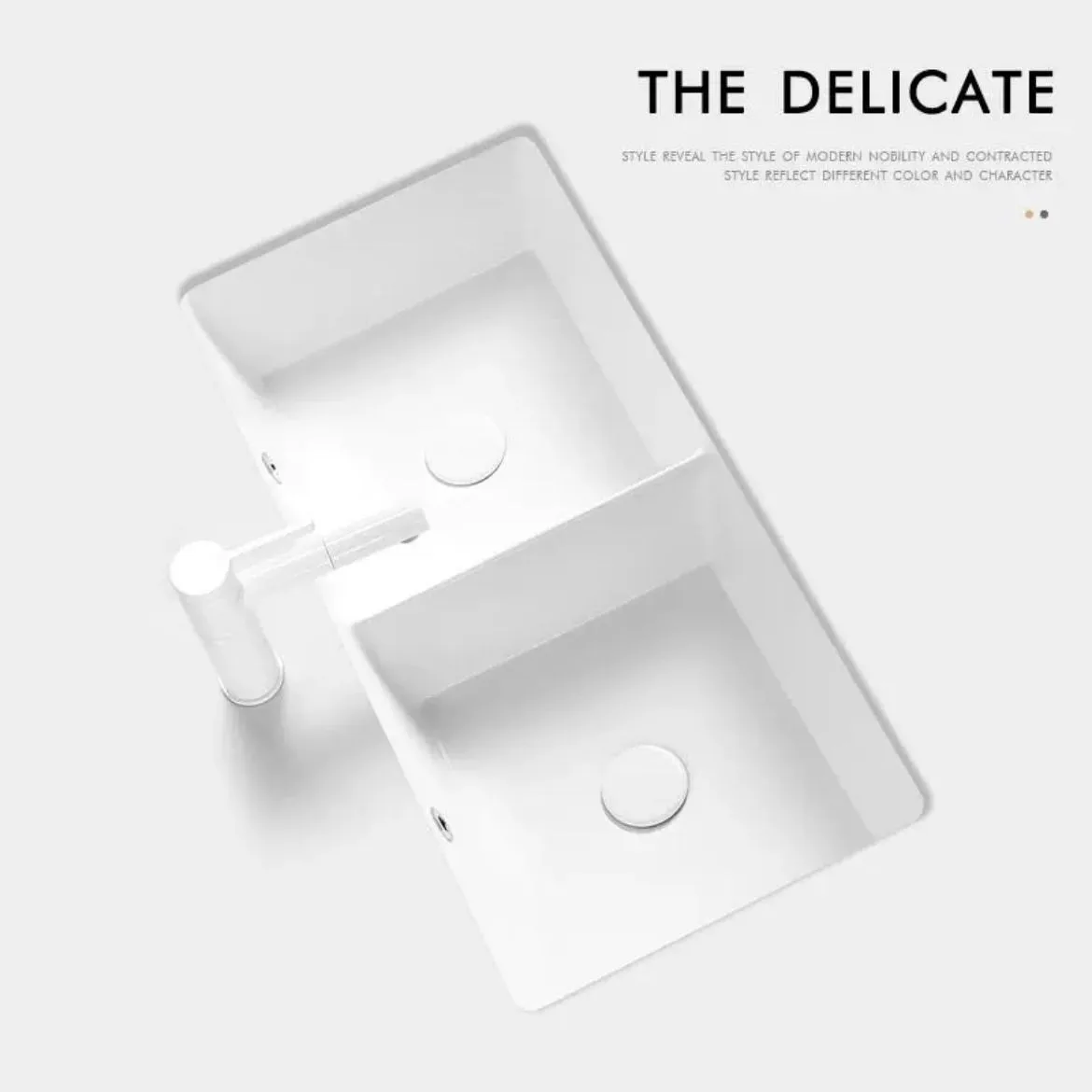 Rectangle flat bottom under the counter double basin embedded ceramic wash basin balcony household integrated basin