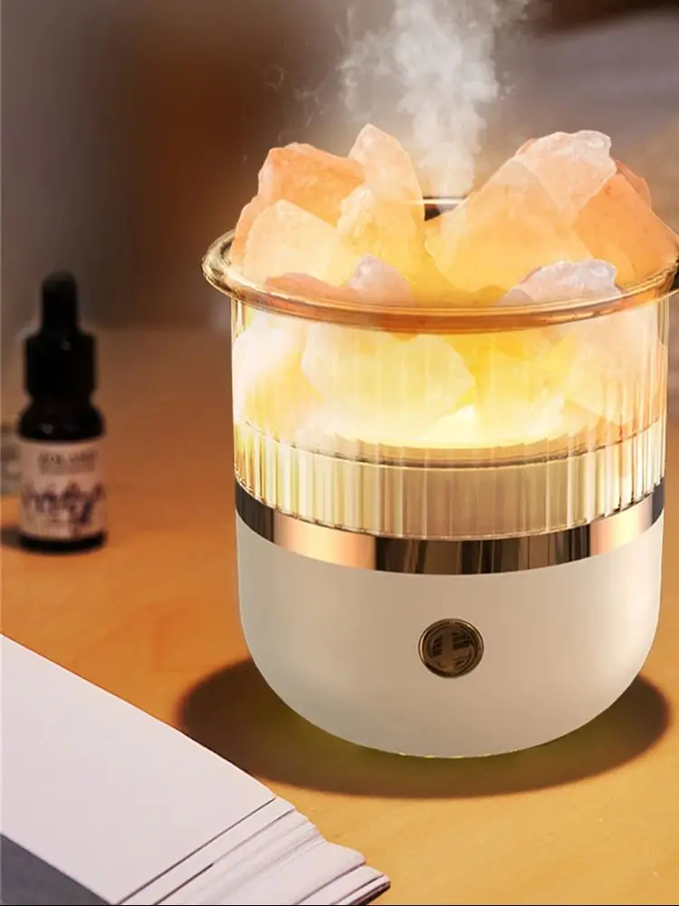 Salt Stone Aroma Diffuser Luchtbevochtiger Essentiële olieverspreider Meerkleurige LED voor thuisauto en op kantoor - afbeelding 2
