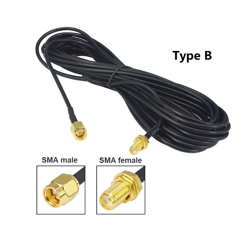 Macho para SMA Female Connector Extension Cable, Copper Alimentador Wire Adapter, TypeB RP SMA-J to RP-SMA Female, RG174, 2Pcs