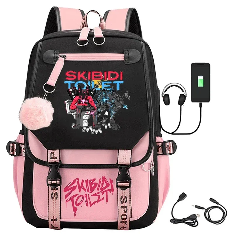 SKIBIDI-男の子と女の子のためのUSB充電付きバックパック,ラップトップスクールバッグ,屋外旅行用バッグ,10代の若者向けの高品質