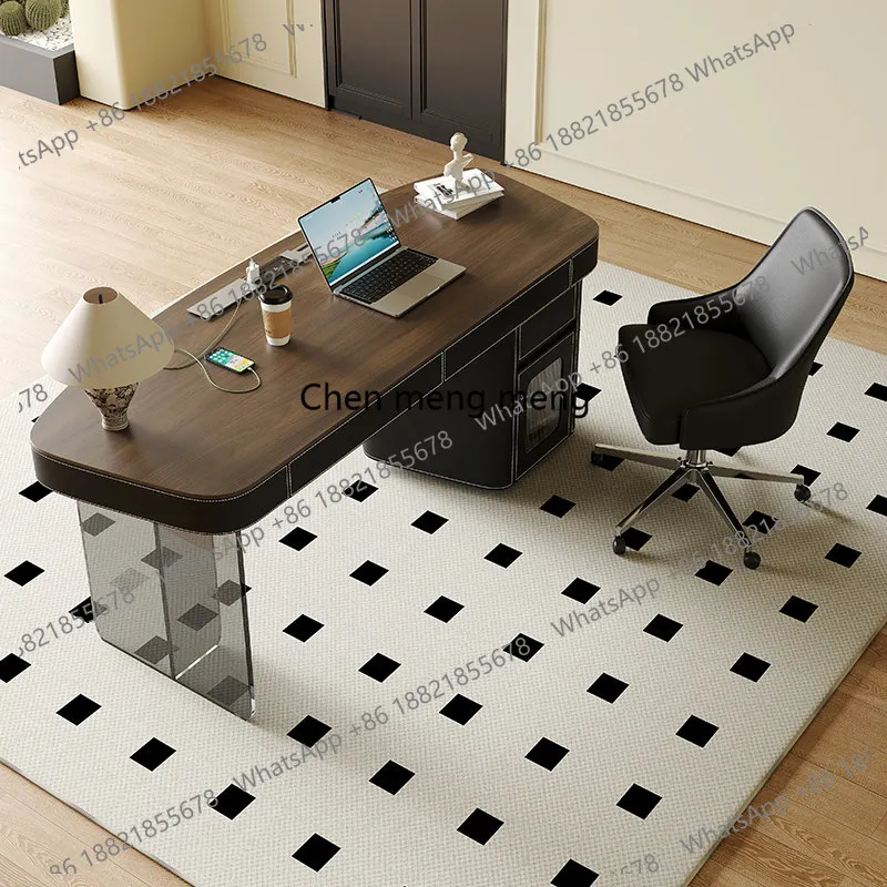 

High-end solid wood retro style desk home, desk walnut veneer computer desk