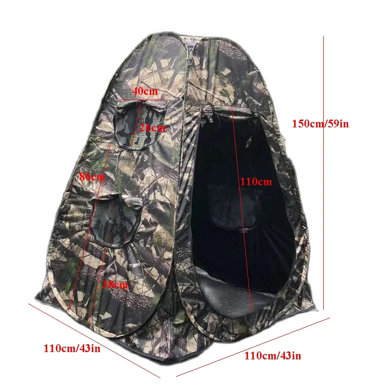 Single Person Pop Up Outdoor Photography Tent 3Sides 6Windows 360 Degree Watching Bird Portable Privacy Camouflage Black