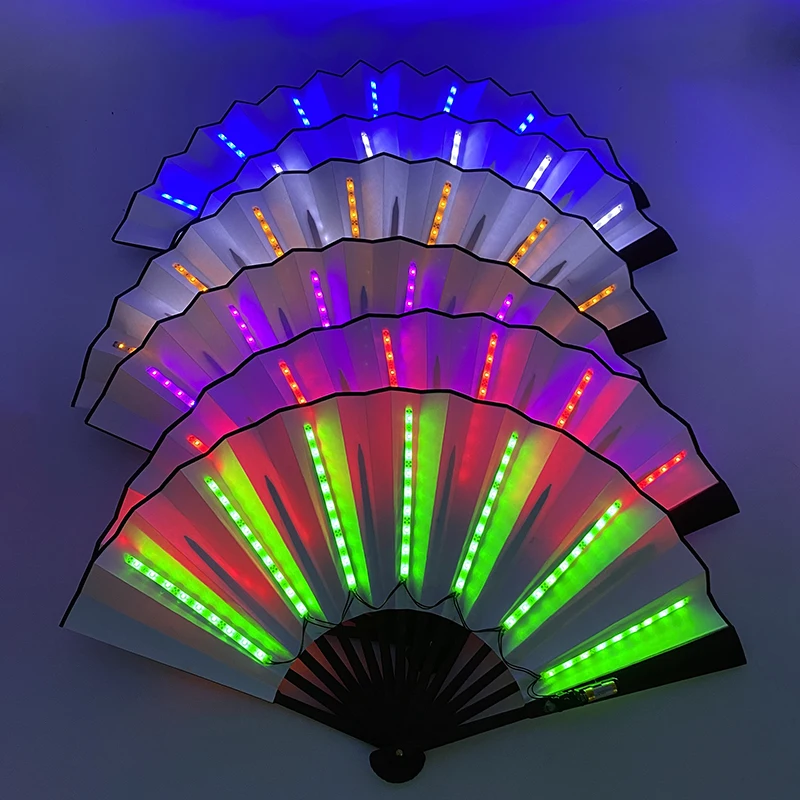 Beautiful Costumes Accessory Props Hand Fans 7 Colors For Choice Men Women Cool Decorative Glow Fan Light Up Disco Dance Night