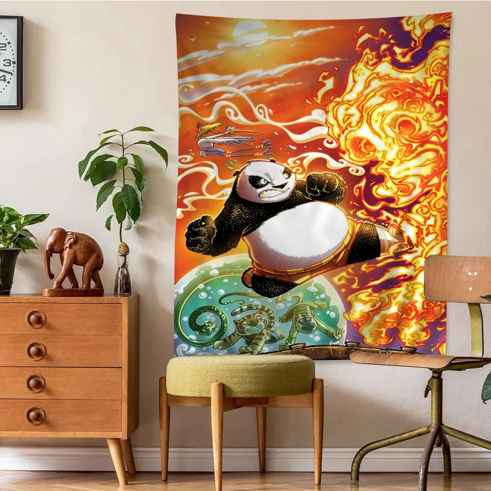 Cartton K-Kung F-fu P-Panda Tapestry Art Printing Cheap Hippie Wall Hanging Bohemian Wall Tapestries Mandala Art Home Decor