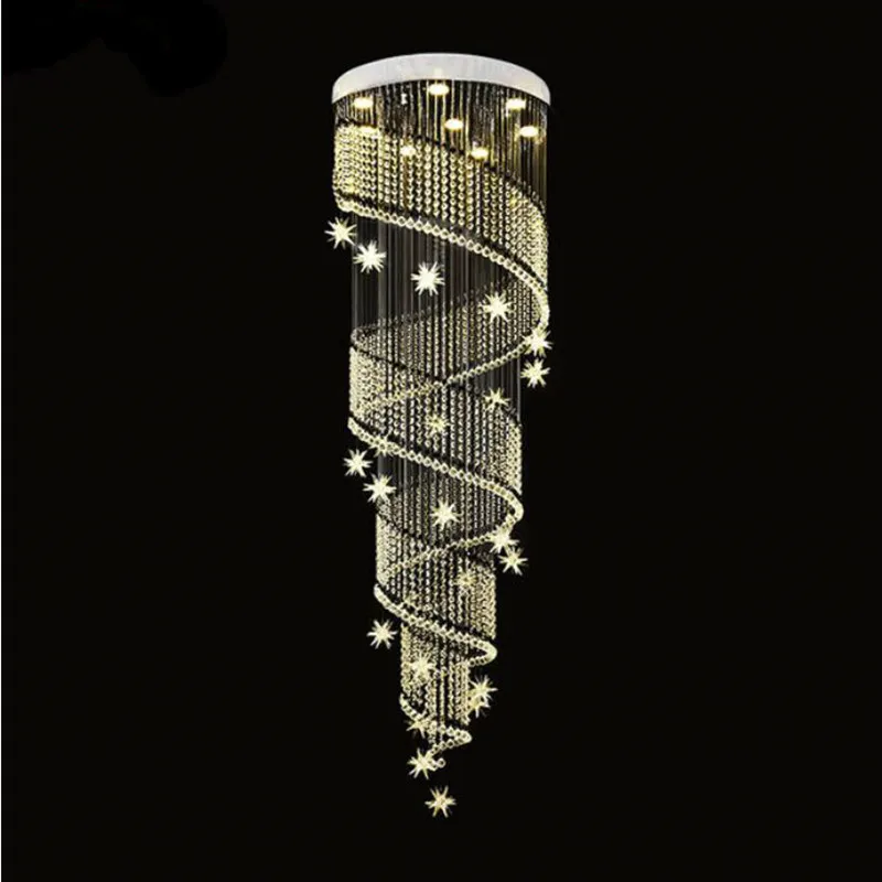 

Spiral Modern Crystal Chandelier Luxury Stair Lighting Fixture Living Room LED Lustres De Cristal