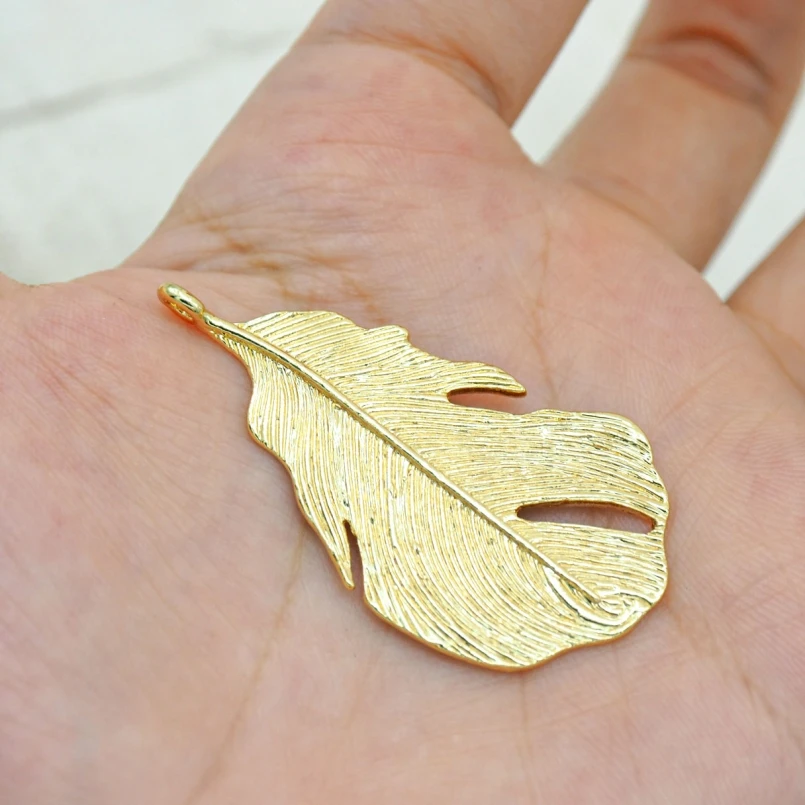 

5Pcs Plant Leaf Shape Pendant Copper Gold Color Approx 25.4x47.9mm Jewelry Special Gift For Women