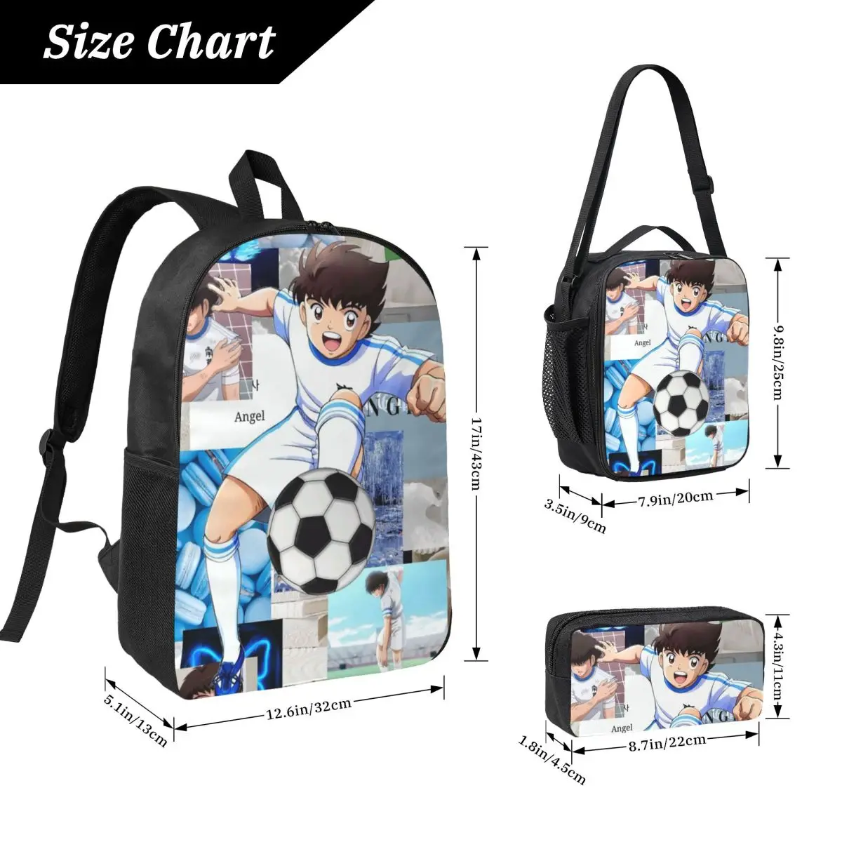 Ozora Oliver Atom Capitan Tsubasa Backpack BookBag School Bag Laptop Shoulder Bags 3ps Insulated Lunch Bag Pencil Case