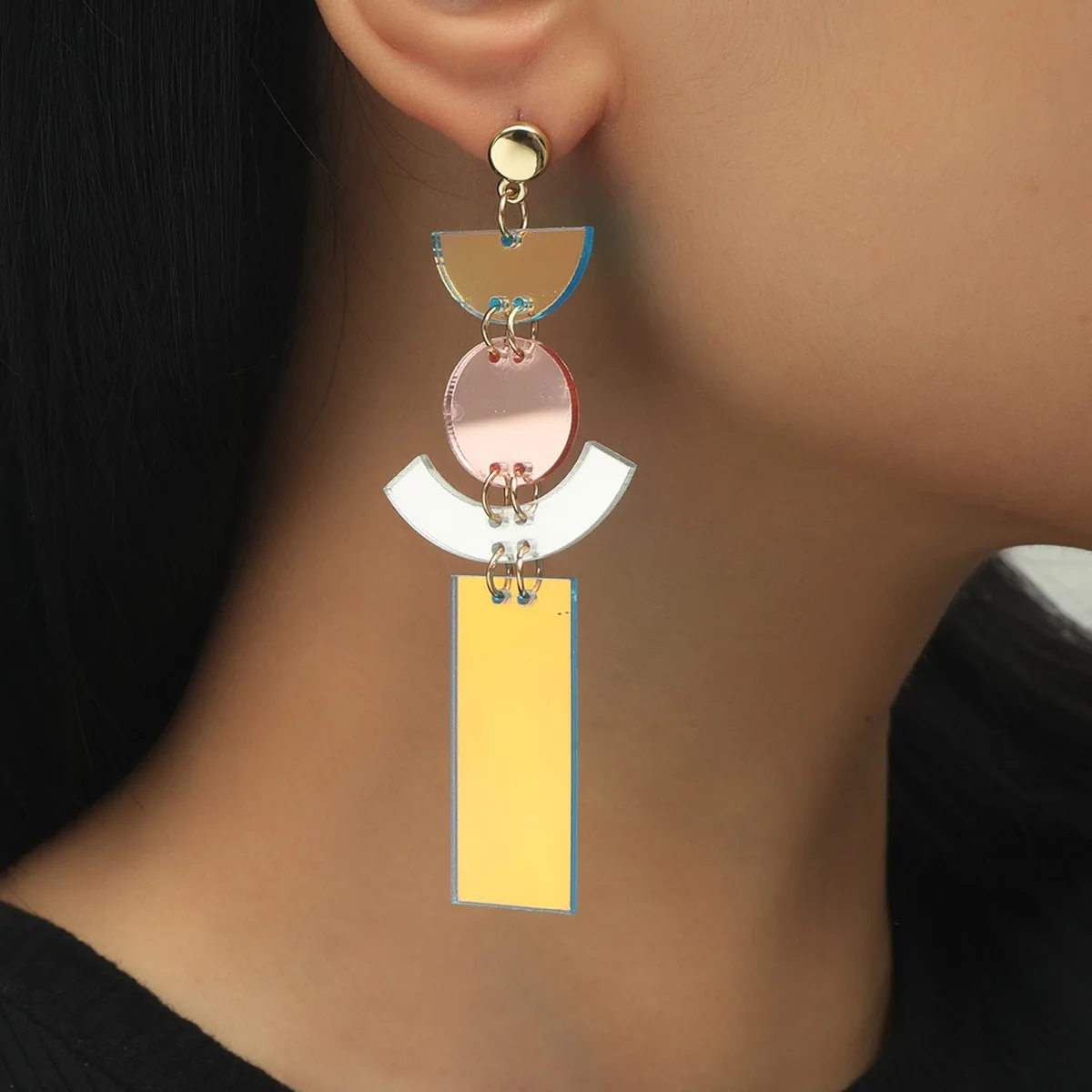 New Laser Iridescent Acrylic Long Geometric Earrings for Women Girls New Rectangle Round Moon Drop Earring Fashion Party Jewelry