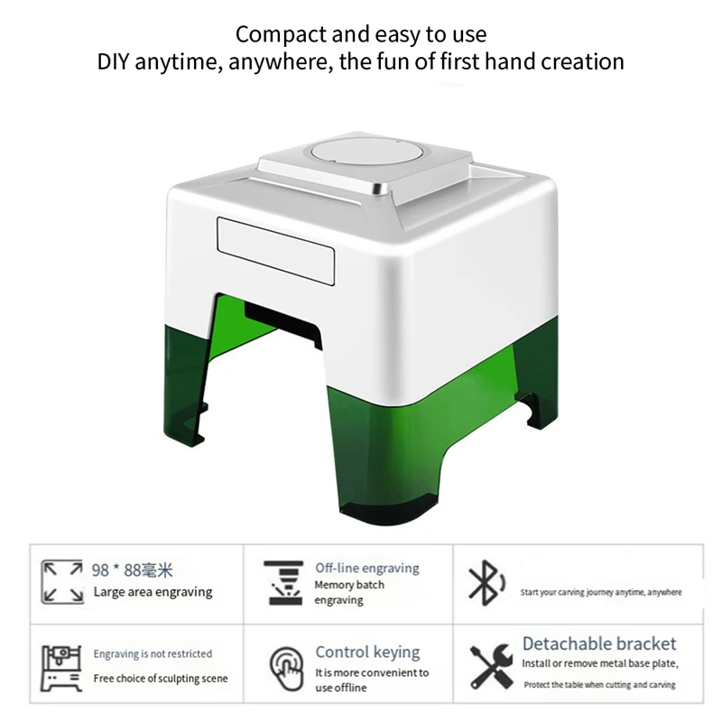Mini máquina de gravação a laser, 1.6W, poder, para madeira, Wireless BT, App Control, presente de aniversário, DIY