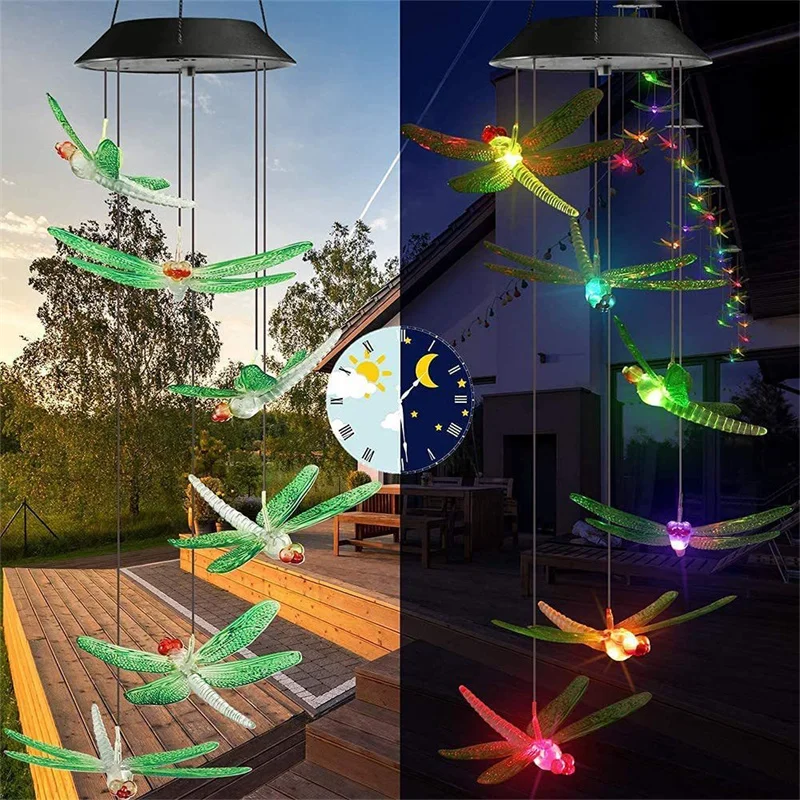 

Solar Wind Chimes Dragonfly Lights Outdoor Garden Lamp LED Decoration Waterproof Landscape Lights Halloween Lamps Home Balcony