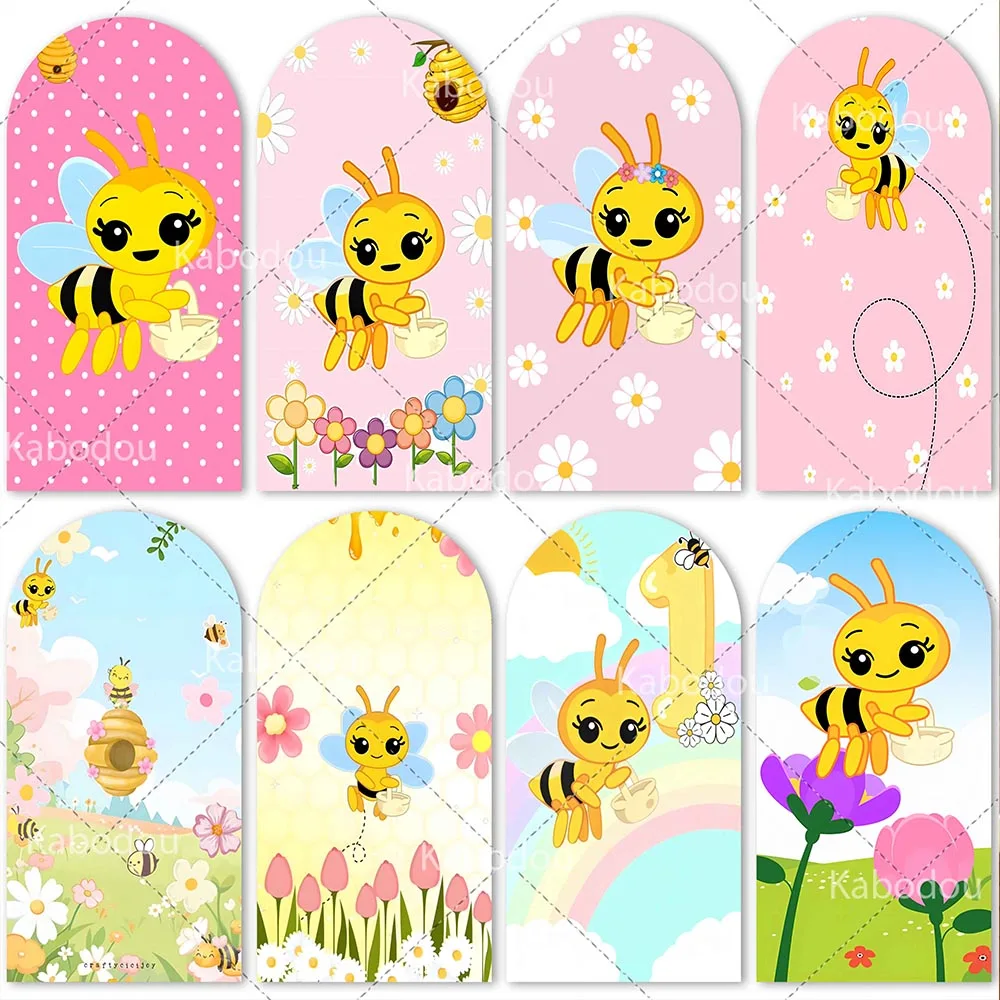 

Милый чехол для арки с изображением пчелы, розовый фон с героями мультфильмов, детский день рождения, украшение для детского душа, танцевальный фон для фотобудки