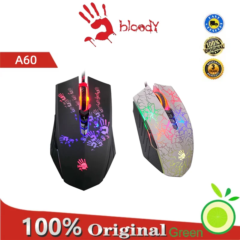A4Tech Bloody A60 Optical Mouse My World DC Mouse Activated Edition Gun Mouse RGB