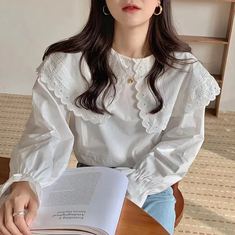 

Ele Long Sve кружевной лоскутный кукольный воротник irt женский шикарный сладкий нежный Sle для поездок на работу чистый цвет свободного покроя irt