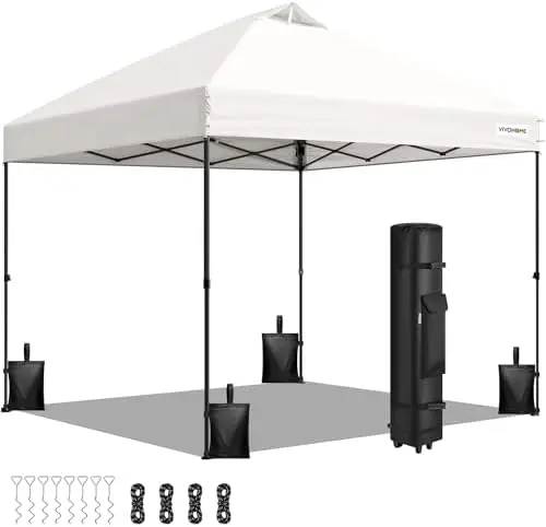 10x10ft Pop Up Canopy Tent One Push Setup Outdoor Portable Shelter Tent Heavy Duty with Wheel Carry Bag and 4 Sandbags