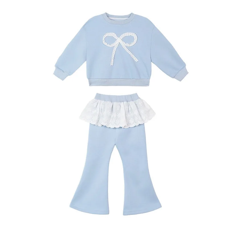 RAISE 2-8 Jahre Kinder Mädchen Zweiteiliges Outfit Herbst Kinder Mädchen Schleifen-Sweatshirt Trainingsanzüge 2026 Spitzenbesetzte Schlaghose Outfits – Detail 8