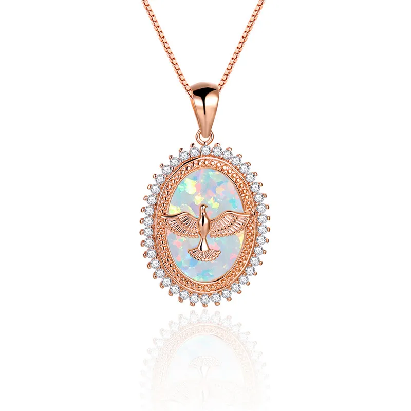 Cute Dove of Peace Pendant Necklace Blue White Opal Oval Stone Necklace Rose Gold Silver Color Chain Necklaces For Women Jewelry