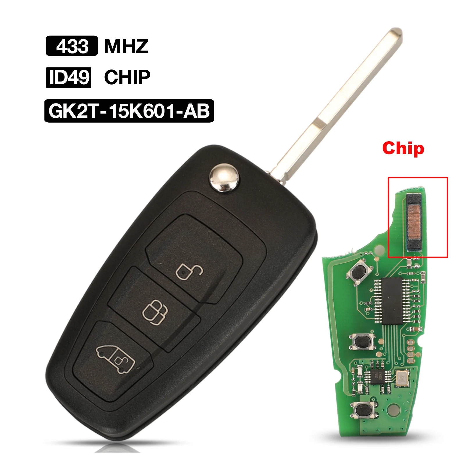 Jingyuqin Keine Original Auto Schlüssel Für Ford Transit/Transit Custom Remote GK2T-15K601-AB/BK2T-15K601-AC 434/433 MHz Id49/4D83 Chip