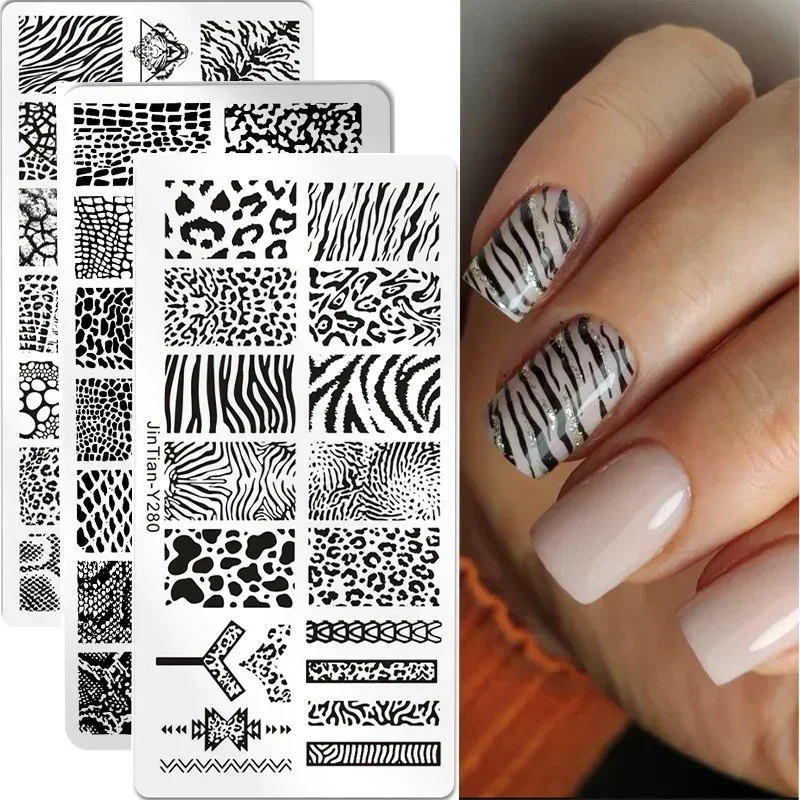 Tiger Zebra Leopard Snake Print Nail Stamping Plates Animal Texture Image Stencil Nail Art Template strumenti per Manicure per lo stampaggio