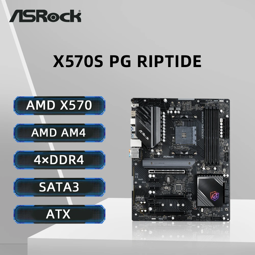 ASRock X570S PG RIPTIDE Motherboard Supports 3600X 5600G 5700X3D 5800x3D CPU 4xDDR4 5000MHz M.2 NVME PCIe 4.0 ATX AM4 Mainboard