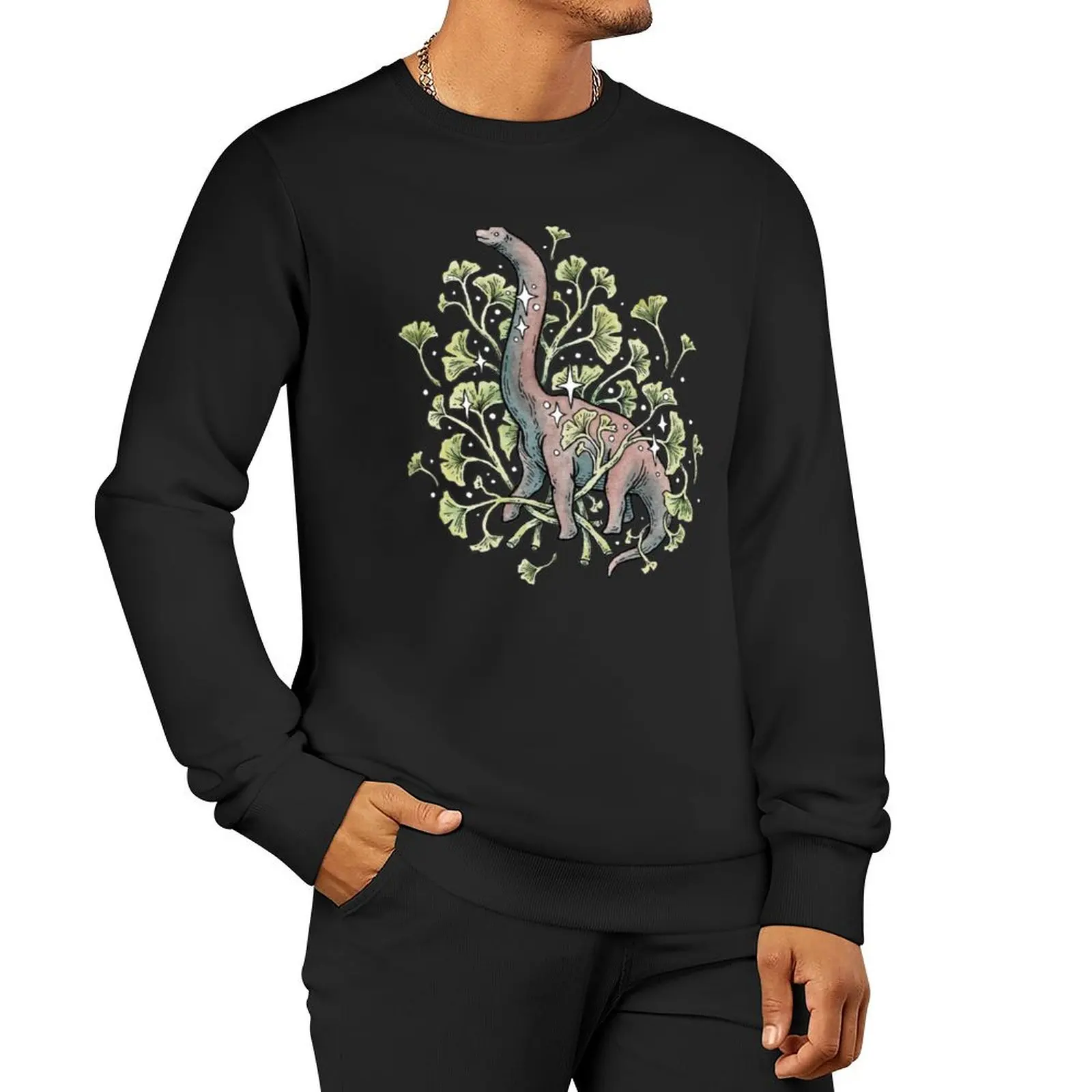 

Brachio Ginkgo Calm Color Palette Dinosaur Botanical Art Sweatshirt clothes for men winter man sweatshirt