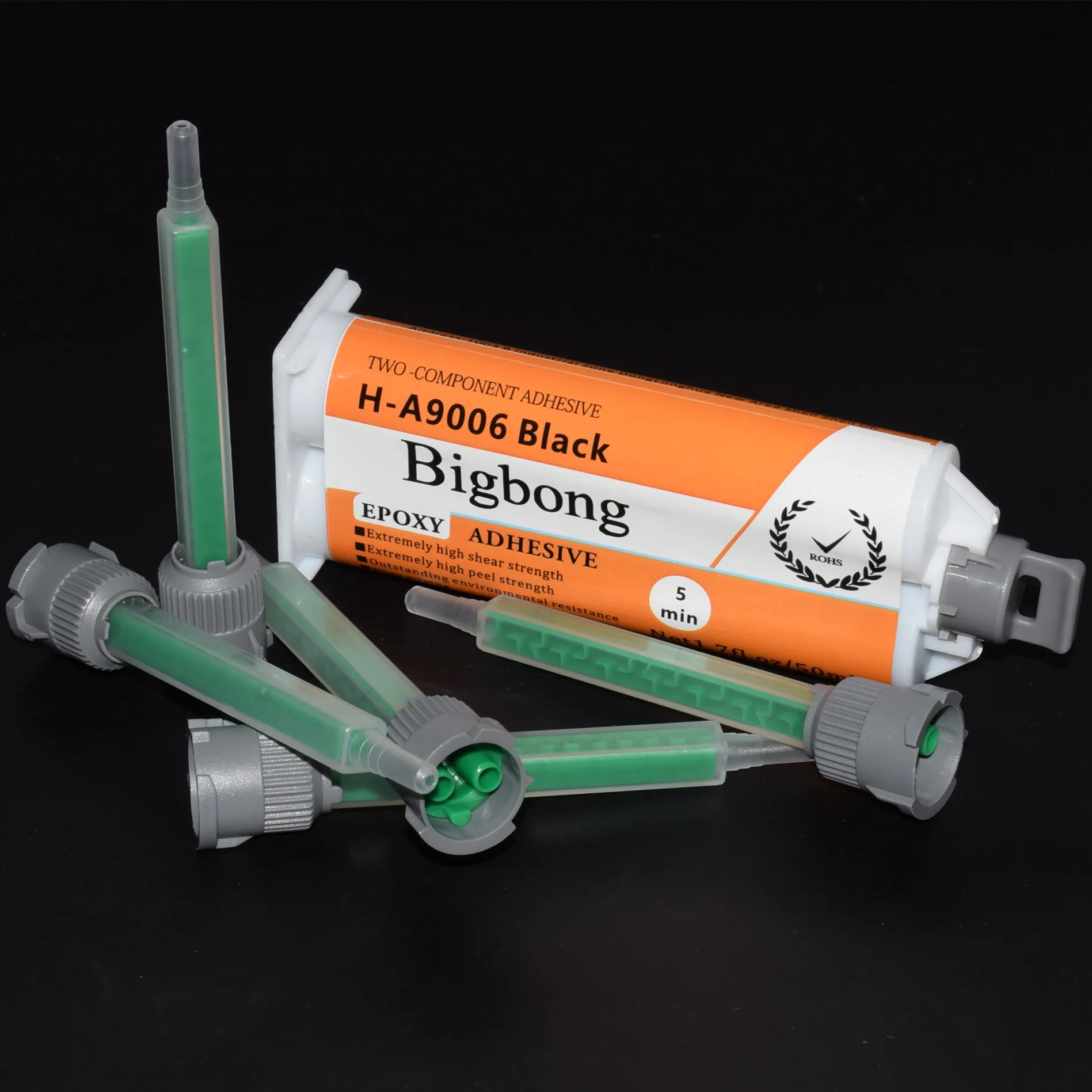 Dichtstoff Epoxidharz 5 Minuten Starker Klebstoff 50ml 1:1 Schwarzer AB-Kleber 2-Komponenten Strukturelle Epoxidharze & 5 Stück Statische Mischdüsen Werkzeuge – Detail 2