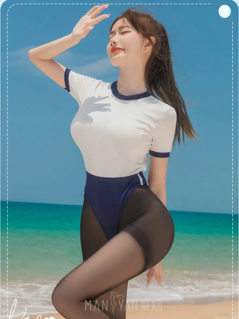 summer beach Cool Sexy Beach Campus One Piece Uniform Women Tops Rompers Clothing Body Suits Lace Jumpsuit Sweet Women MHF7