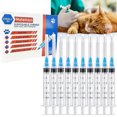 10-50 Pack 3ml Disposable Luer Lock Syringes with 23Ga 1 Inch Stainless Needle Individually Sealed Packed For Pet Farm Animal