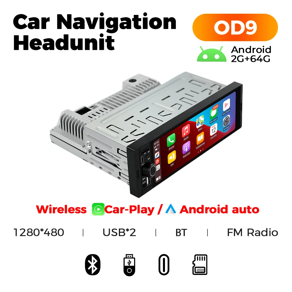 MEKEDE Universele 1din Autoradio 6.86 inch Multimedia Smart Screen Bedraad/Draadloos CarPlay Andriod Auto BT USB TF FM Autoradio - afbeelding 1