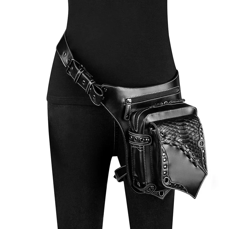 Steampunk Fashion Leather Women Motorcycle Gift Design Fanny Pack Casual PU Thigh Bags Travel Waist Belt Pack Drop Leg Bag