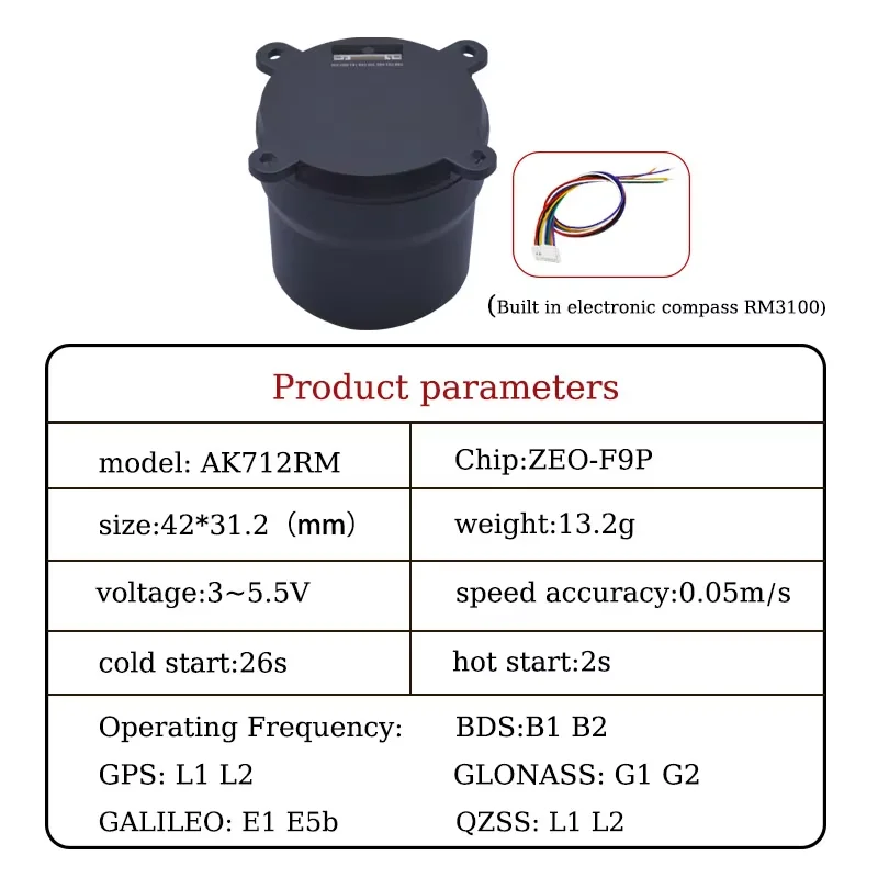 ZED-F9P Compass RM3100 Spiral Antenna Surveying Centimeter Level Dual Frequency Positioning D-rone Performance RTK GNSS Receiver