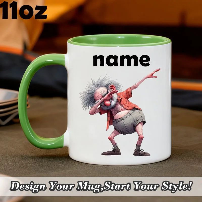 Custom Ceramic Mug Featuring a 'cartoon Quirky Old Man' Design Personalized with Names/Text This Mug Is Suitable for Coffee