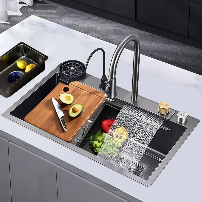 for Feiyu Waterfall Kitchen Sink Stainless Steel Nano Handmade Large Single Basin Thickened Dishwasher Vegetable Bowl