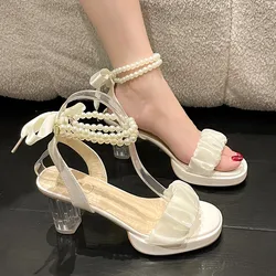 Black Platform Sandals Female Shoe Summer Lace Denim Women's High Heels Med Espadrilles Girls Laces Fashion Gladiator Beige