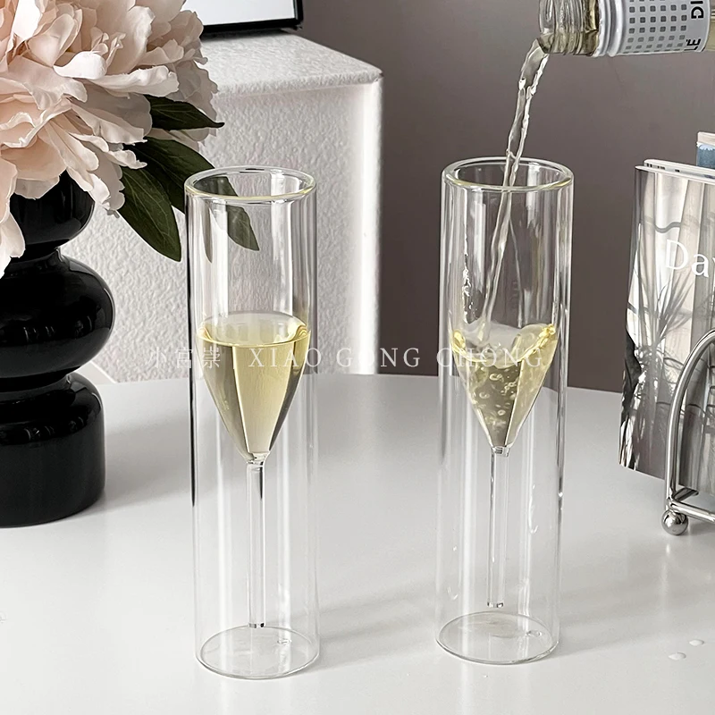 Creative Double-Walled Transparent Champagne Flutes Statement Goblets Red Wine Glasses Cocktail Glasses for Special Occasions