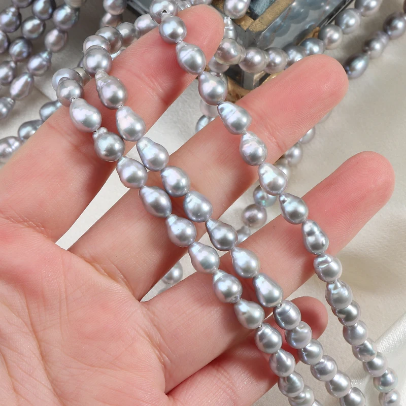 Sea-level replacement, genuine multi-layer irradiated gray 5-6mm water droplet AK Baroque pearls, DIY hand-beaded crafting.