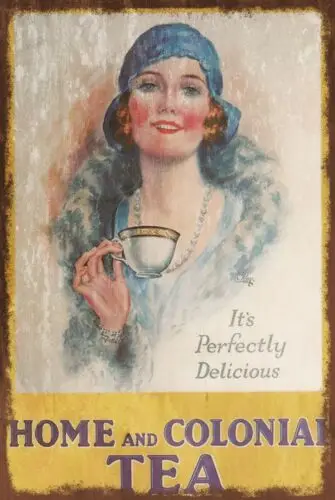 Vintage Home & Colonial Tea Advert, Aged Look, printed on a New Metal Sign