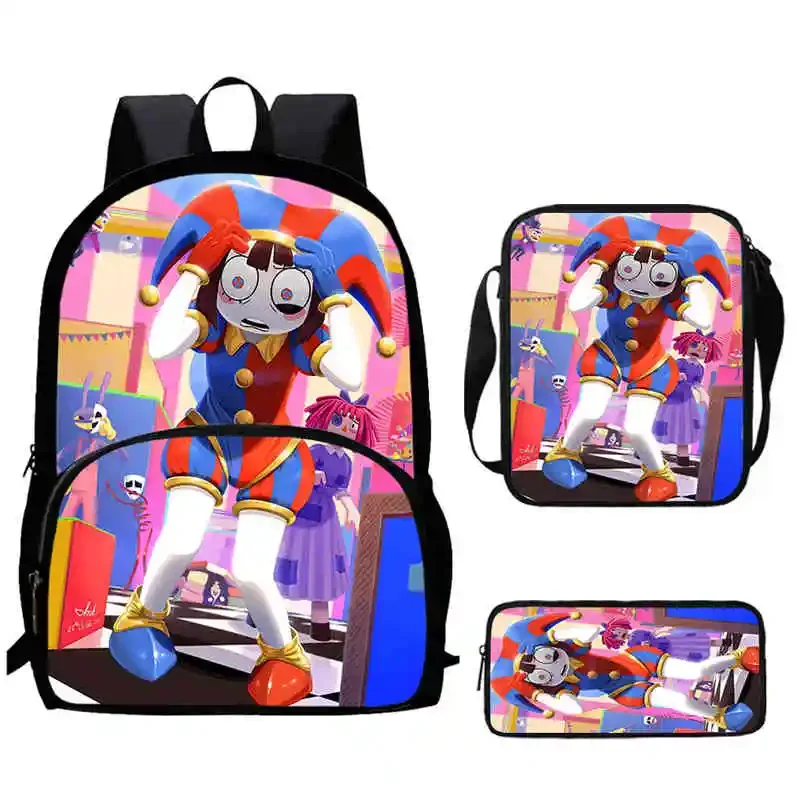 Cartoon Aamzing digital Circus Child Backpack with Front Pocket,Shoulder Bag,Pencil Bag for Aged 5-10 Anime Bag BoyGirl,BestGift