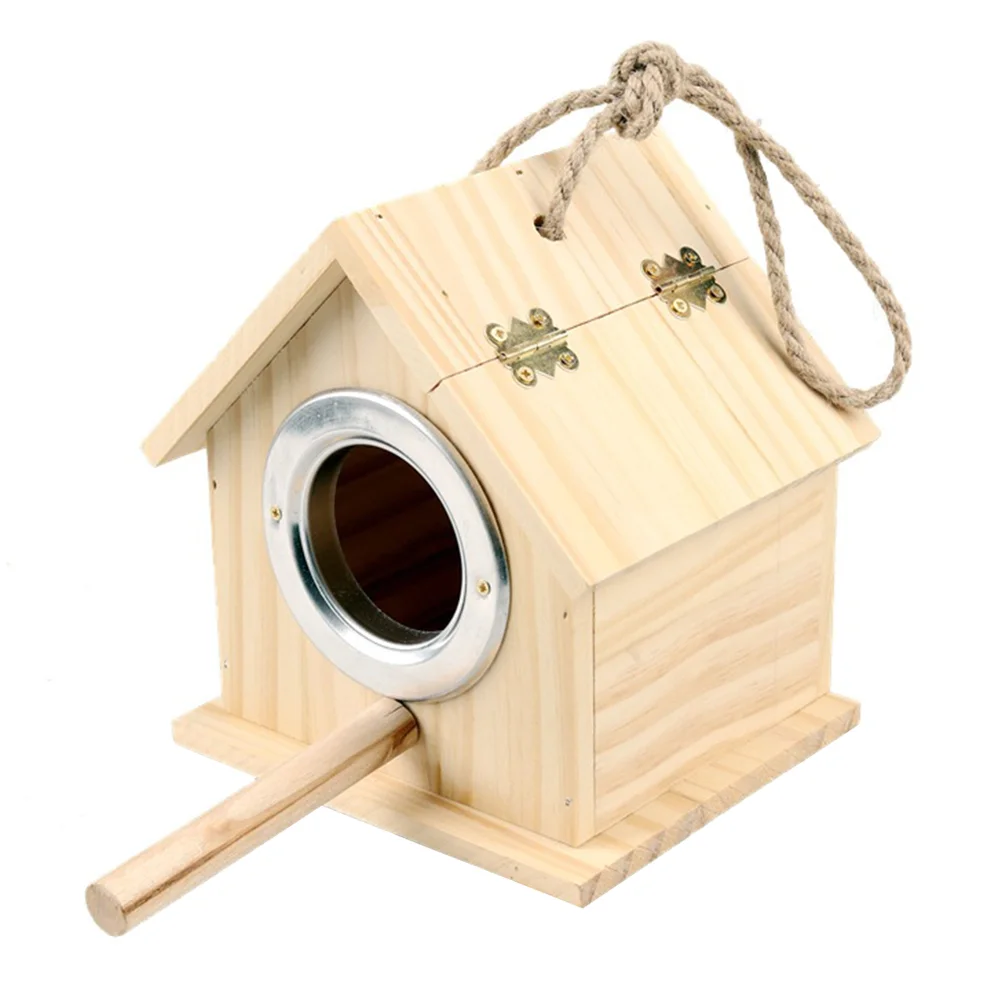 1Pc Parrot Breeding Box Wooden House Shaped Pet Nest Bird Incubation Accessory Wooden Parrot House Hanging Bird Nest