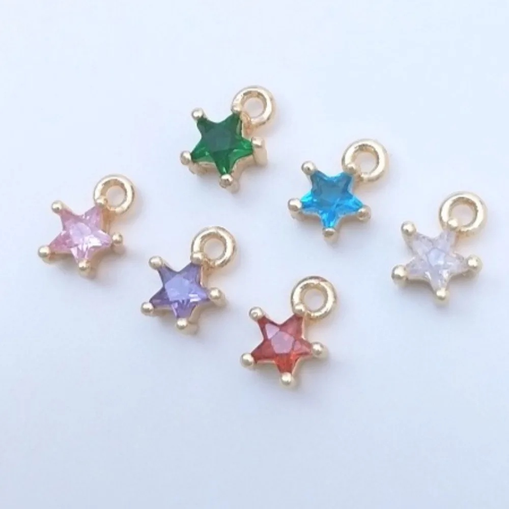 

1Pcs Copper Charms 14K Gold Color Five Claw Inlaid Color Zirconium Pentagram Handmade DIY Bracelet Jewelry Star Small Pendant
