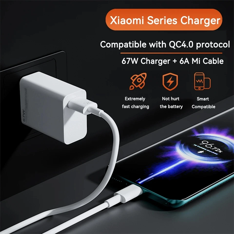 100% Original EU 67W Fast Charger For Xiaomi Poco X3 GT F3 GT Poco X4 Pro 5G & Mi Mix Fold Mi 11 11pro 11 Ultra 12 12X 13 Lite