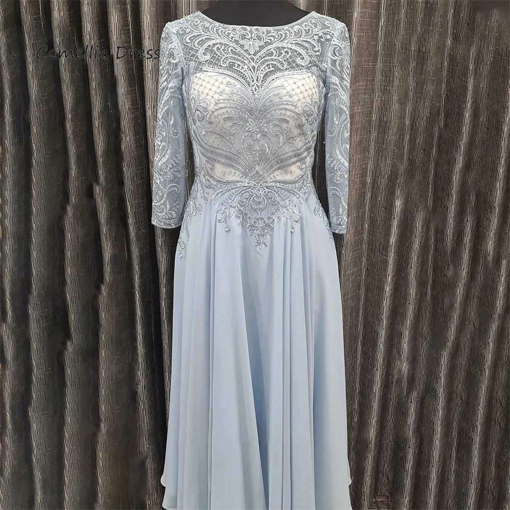 Elegante scollo tondo madre della sposa vestito una linea Illusion Appliques abiti formali lussuosi abiti Mae Da Noiva Casamentos