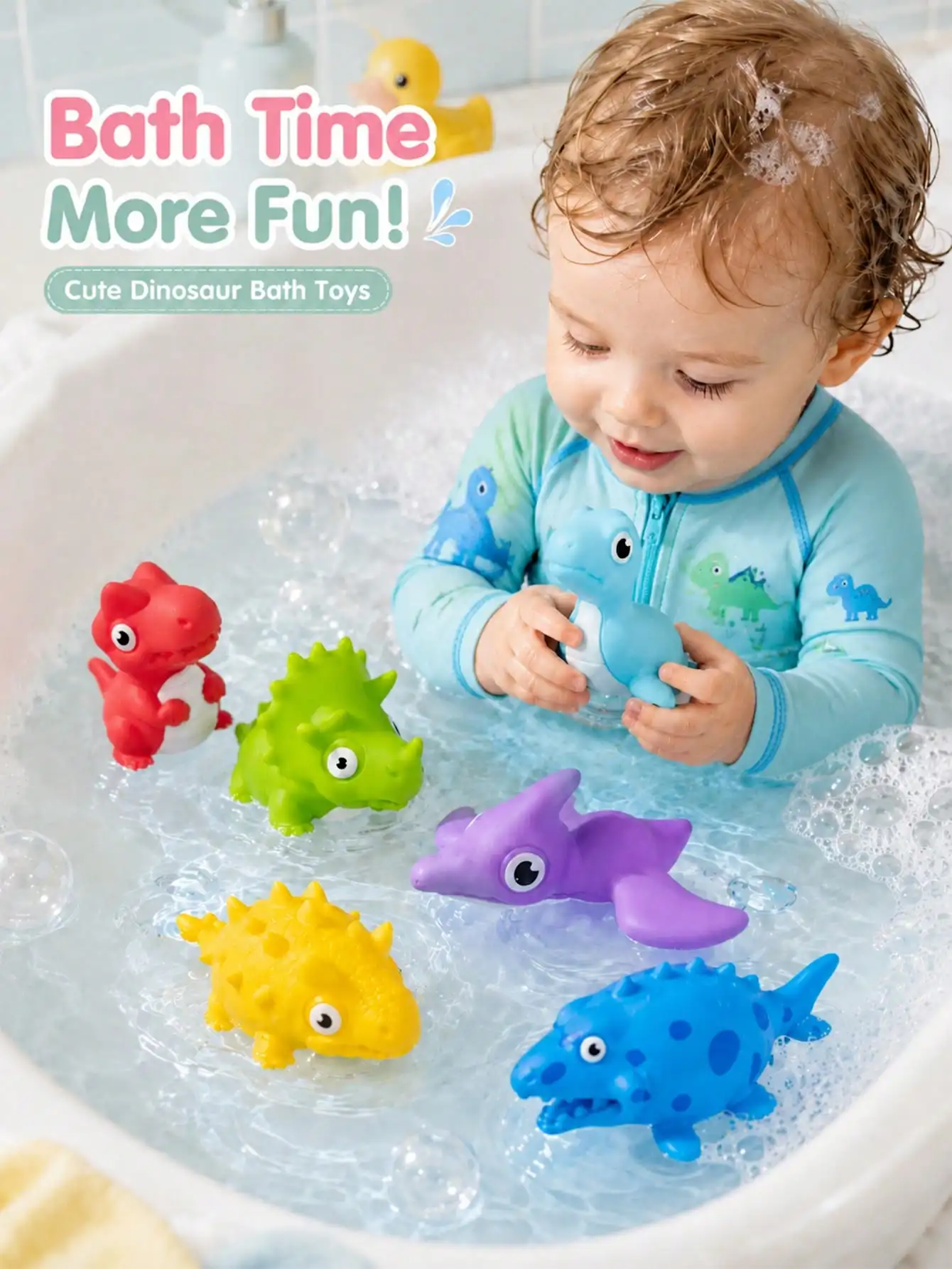 Cute Dinosaur Bath Toys, Suitable for the Bathtub, Available in Various Colors and Shapes, Soft Toys for Babies